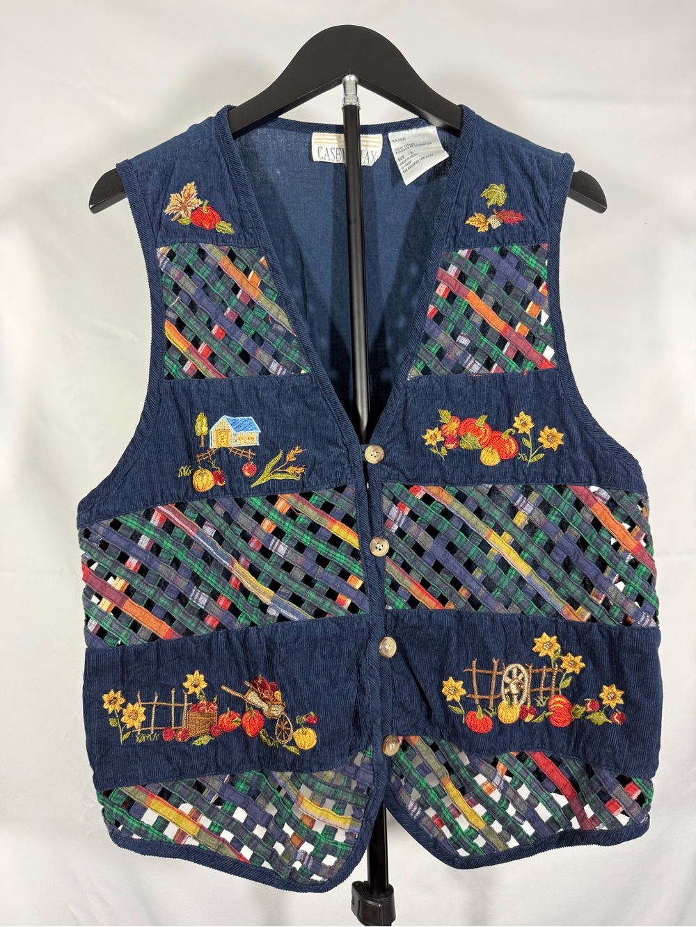 Vintage Casey & Max Patchwork Corduroy Harvest Embroidered Vest L Fall